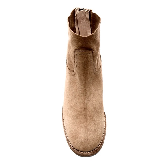 $590~ELYSE WALKER LOS ANGELES~Tan Distressed Suede Stacked Heel Bootie~Boot~37/7 - Picture 4 of 14
